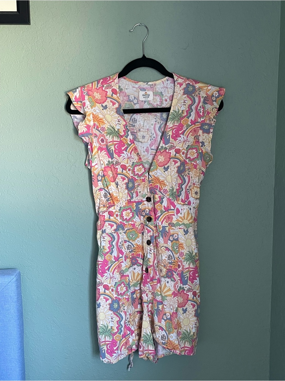 Marine Layer Camila V Neck Button Romper Size Medium Groovy Print Psychedelic